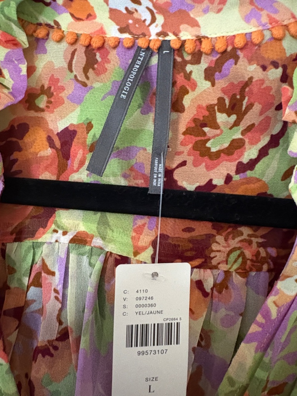 Anthropologie The Estela Short-Sleeve Viscose Sheer Floral Blouse Sz Large - Picture 9 of 9